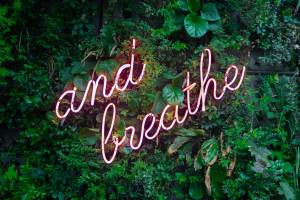 and breathe neon sign