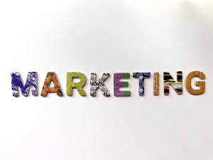 Marketing in multicolored letters